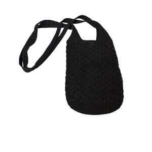 Vintage Borsani Black Crocheted Shoulder Bag Purse GUC